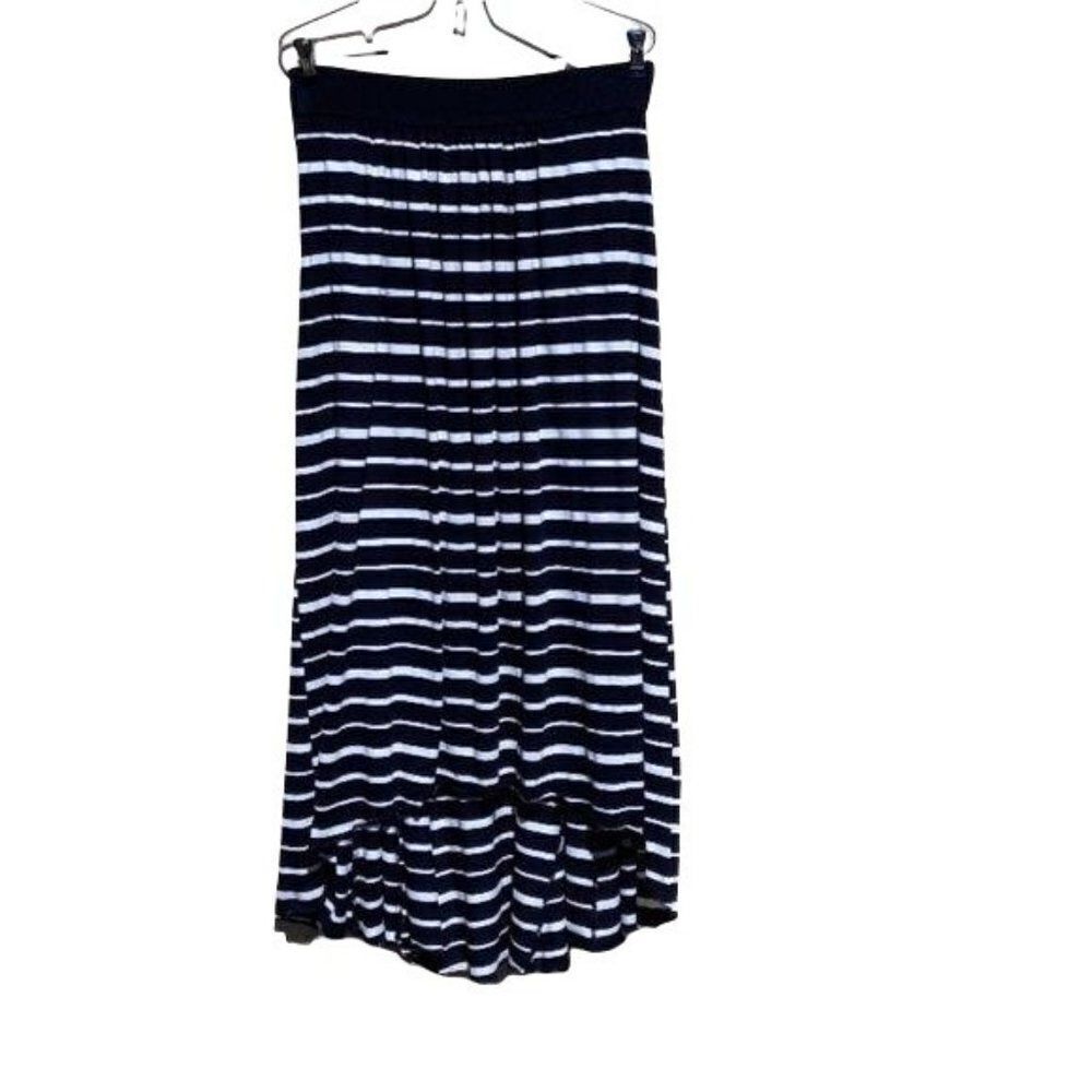 Y2k V Cristina Skirt Knit Pleated Paneled High Low Midi Black White Striped Sz M